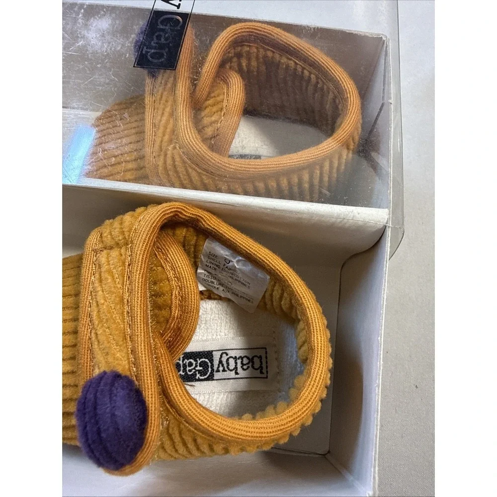 Vintage Baby Gap Mustard Yellow Corduroy Booties Crib Shoes Soft Sole Size 0 NIB